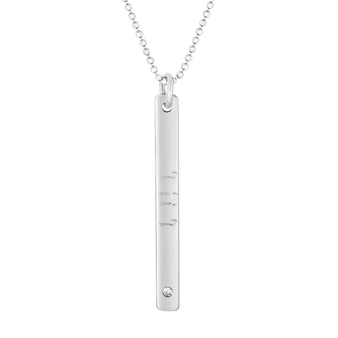 HAPPINESS STERLING SILVER BAR PENDANT WITH SWAROVSKI CRYSTAL ON BALL CHAIN