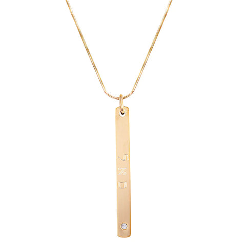 PROSPERITY VERMEIL PLATED STERLING SILVER BAR PENDANT WITH SWAROVSKI CRYSTAL ON CABLE CHAIN